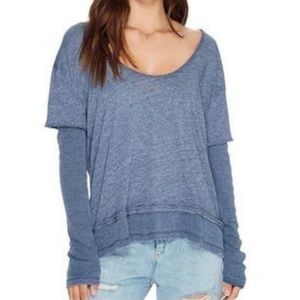Free People | We The Free Big Sur Rib Knit Long Sleeve Asymmetrical Top Blue XS